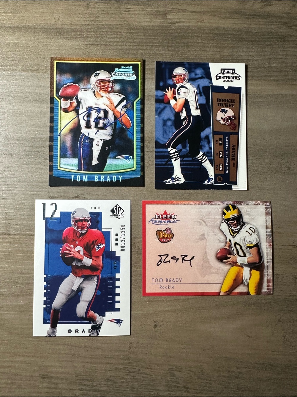 Tom Brady Rookie Lot of (4) Signed Upper Deck Novelty Cards. Patriots.